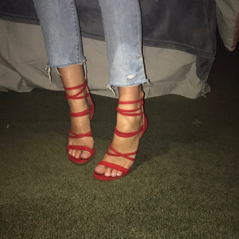 steve madden strappy red heels